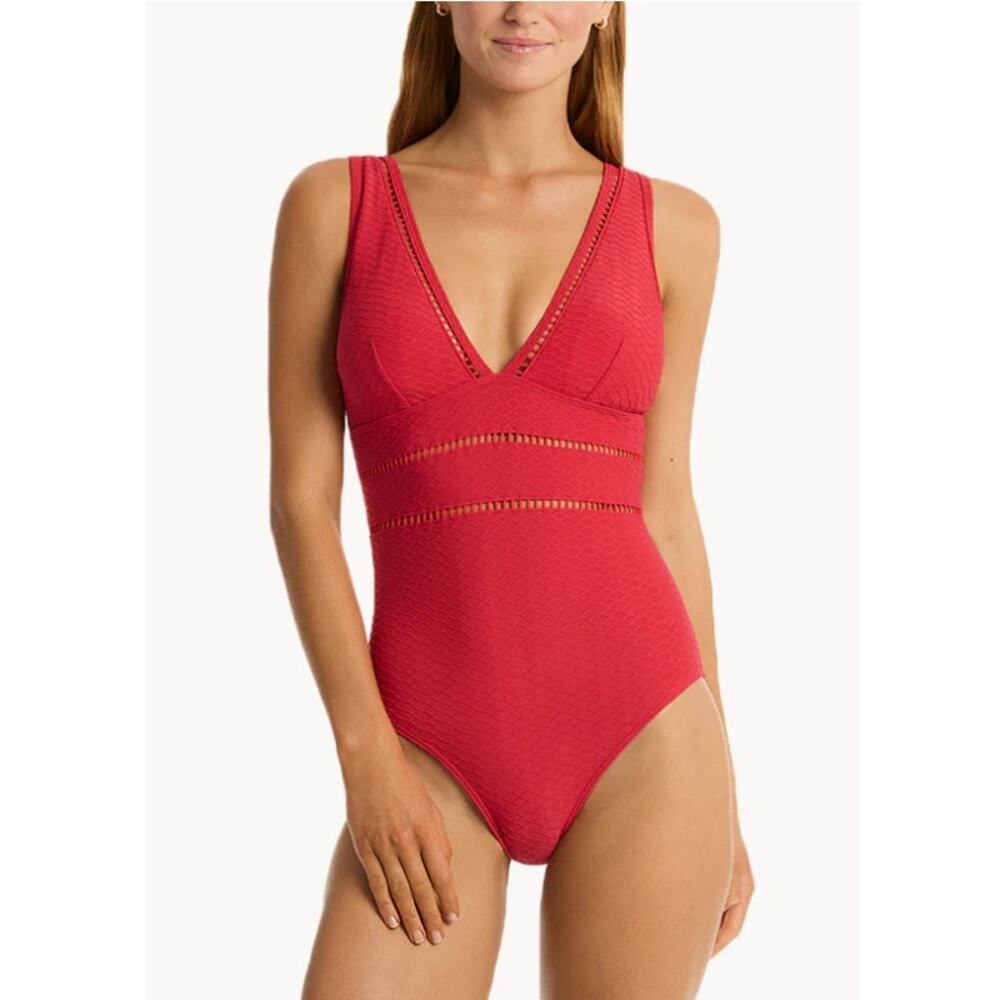 Sea Level Australia Women's Red Honeycomb Spliced One Piece Size 4